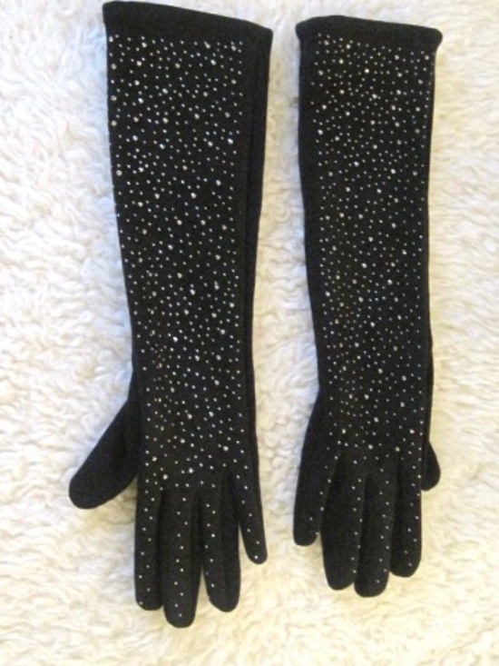 Long Knit Gloves w/Rhinestone Detail - Picture 1 of 7